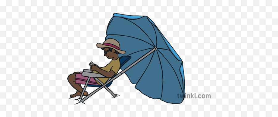 Man Reading Under Beach Umbrella Illustration - Twinkl Folding Chair Png,Beach Umbrella Png