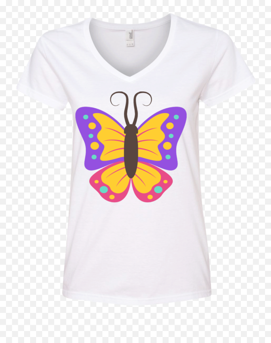 Beautiful Butterfly Emoji Ladies V - Short Sleeve Png,Butterfly Emoji Png