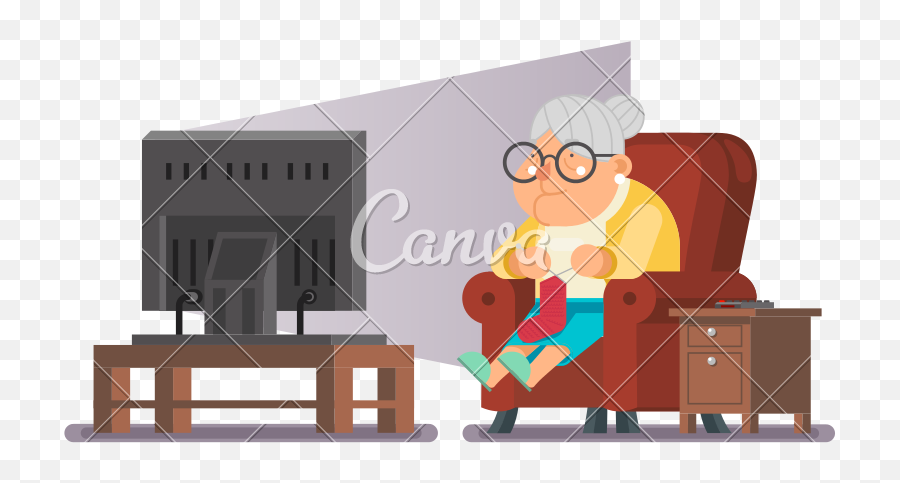 Old Lady Watching Tv Sit Armchair - Icons By Canva Grandma Watching Tv Clipart Png,Old Lady Png