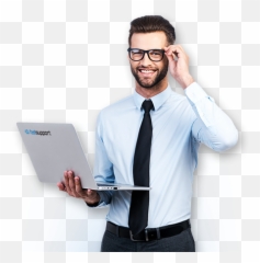Download Hd Young Man Standing Png - Business With Laptop