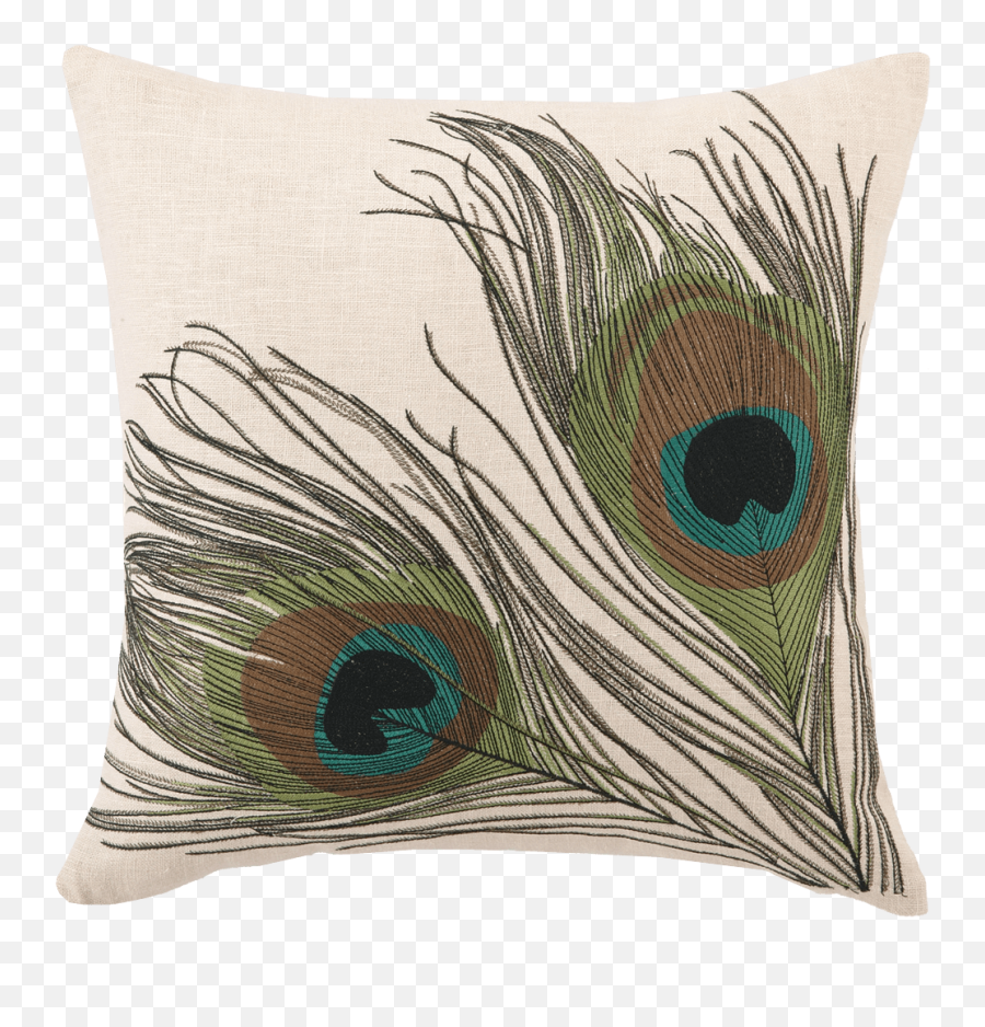 Double Peacock Feather Embroidered Pillow - Double Peacock Pillow Png,Peacock Feathers Png