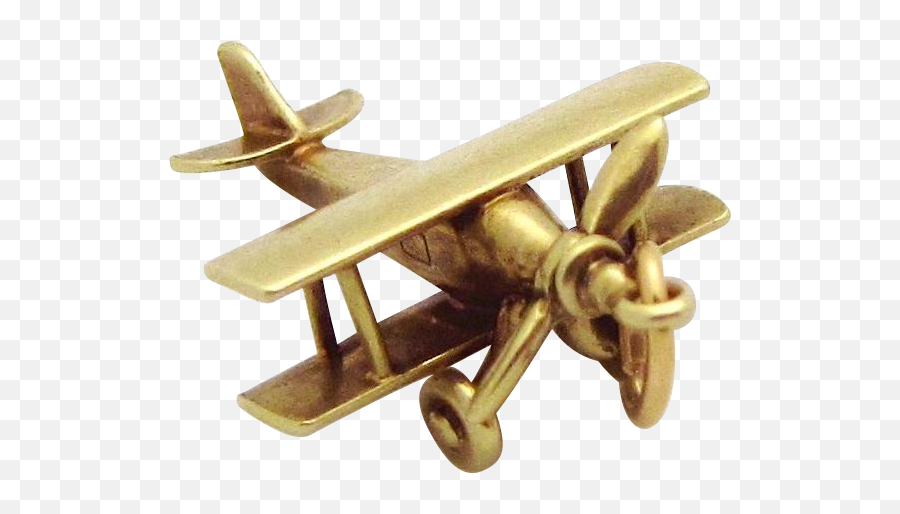 Vintage 14k Gold 3d Moveable Biplane Airplane Charm 1930s - Solid Png,Biplane Png