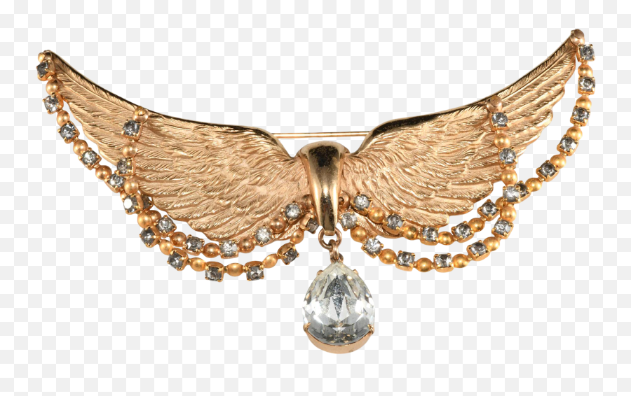 Napier Brooch Gold Plated Angel Wings Rhinestone Swags - Angel Wings Hangings 2 To 3 Inches Png,Gold Wings Png