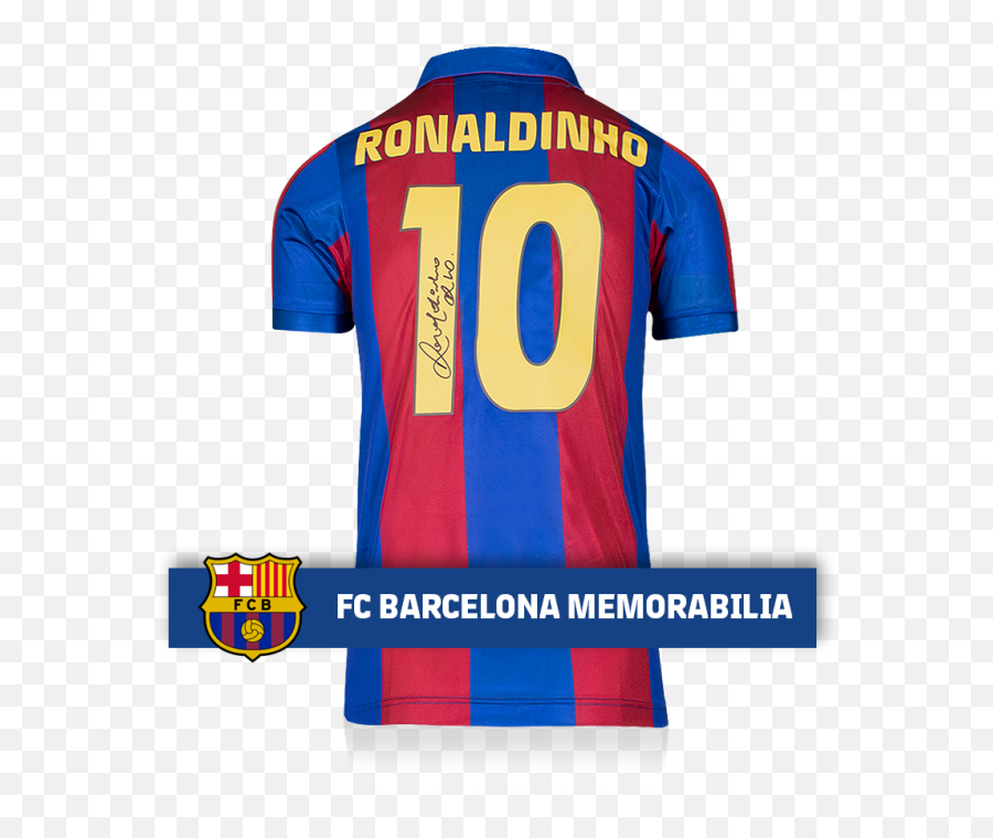 Ronaldinho Official Fc Barcelona Back Signed Retro Home Shirt With Fan Style Numbers - Fcbescola Png,Ronaldinho Icon