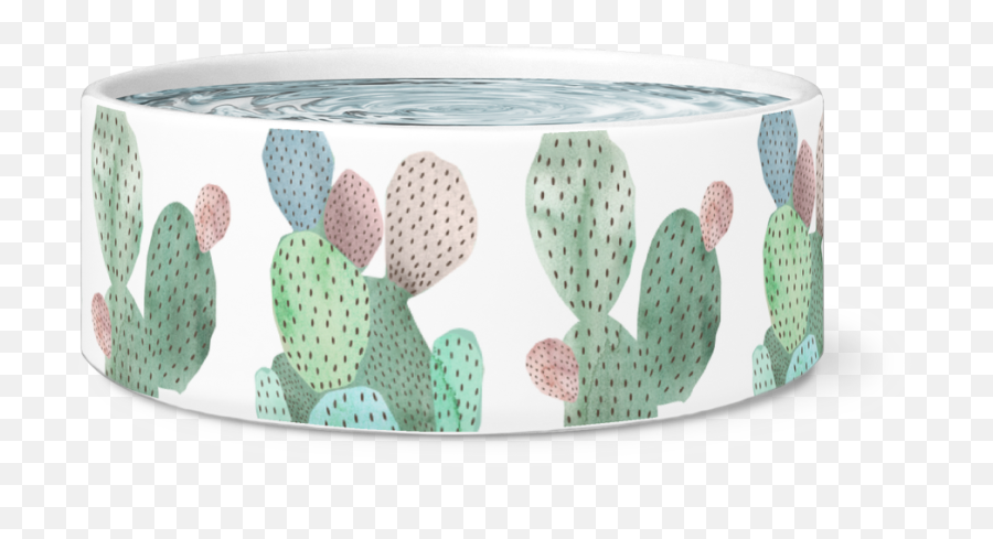 Large Dog Bowl Prickly Pear Cactus Watercolor - Barbary Fig Png,Watercolor Cactus Png