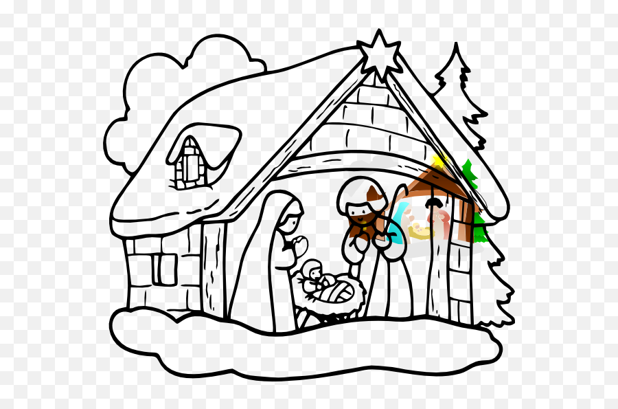 Manger Scene Drawing Free Download - Christmas Crib Drawing Easy Png,Nativity Scene Png