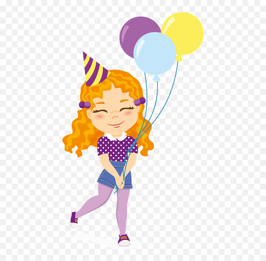 Birthday Girl With Balloons Clipart Free Download - Girl With 6balloons Clipart Png,Girl Cartoon Png