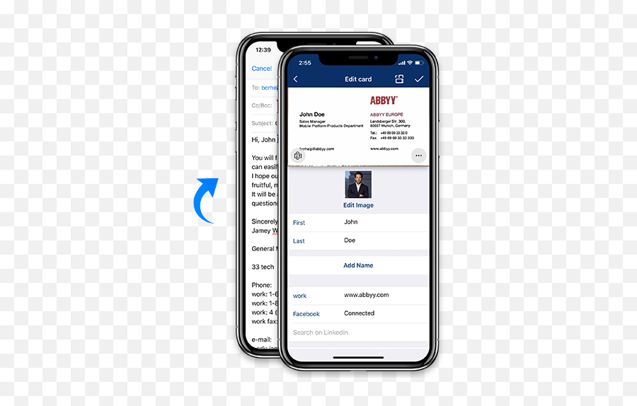 Business Card Scanner And Contact Manager For Iphone - Abbyy Business Card Reader Png,Small Facebook Icon For Business Cards