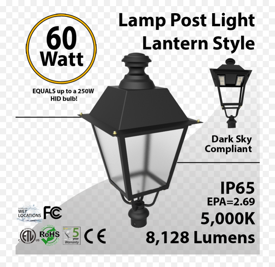 Post Light 60w Led Lantern Style 8128 Lm 5000k Etl Dlc - Federal Communications Commission Png,Light Post Png