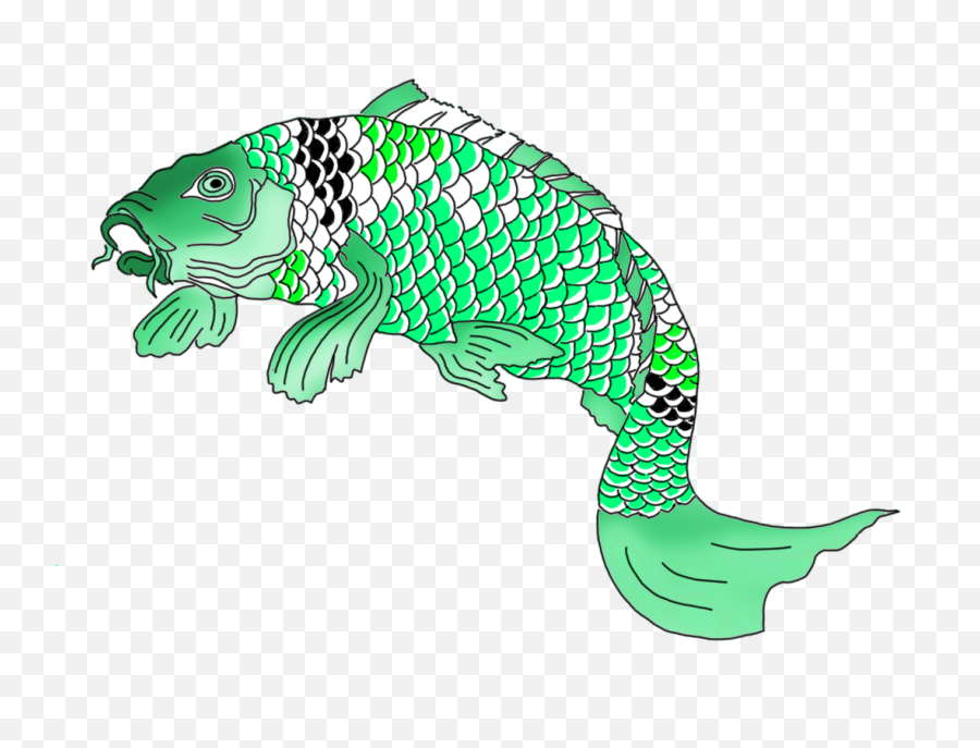 Green Japanese Koi Fish Clipart - Green Koi Fish Drawing Png,Fish Clipart Transparent