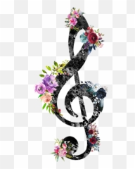 Treble Clef Round Beach Towel - Cleff With Flowers png