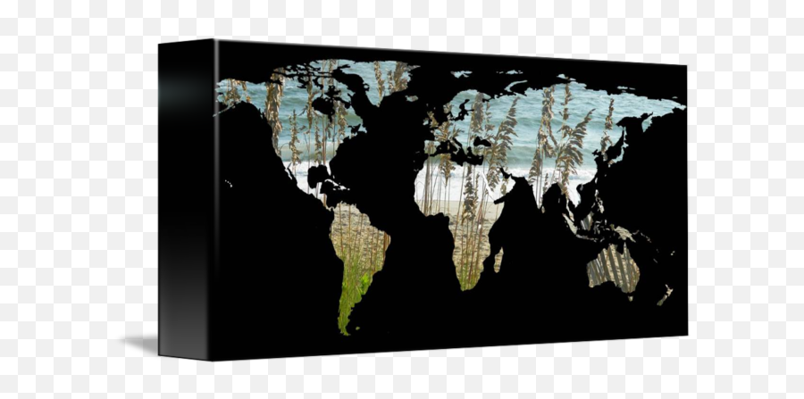 World Map Silhouette Beach Grass And Ocean By Vintage Store - Basic Map Of The World Png,Grass Silhouette Png