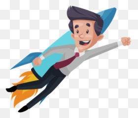 Premium Businessman Flying With Rocket - Fictional Character png