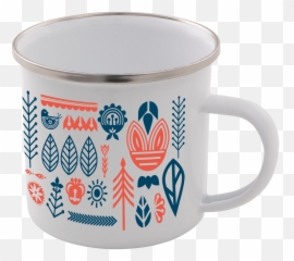 Flower All Over Scandi Print Enamel Mug U2013 White - Serveware png