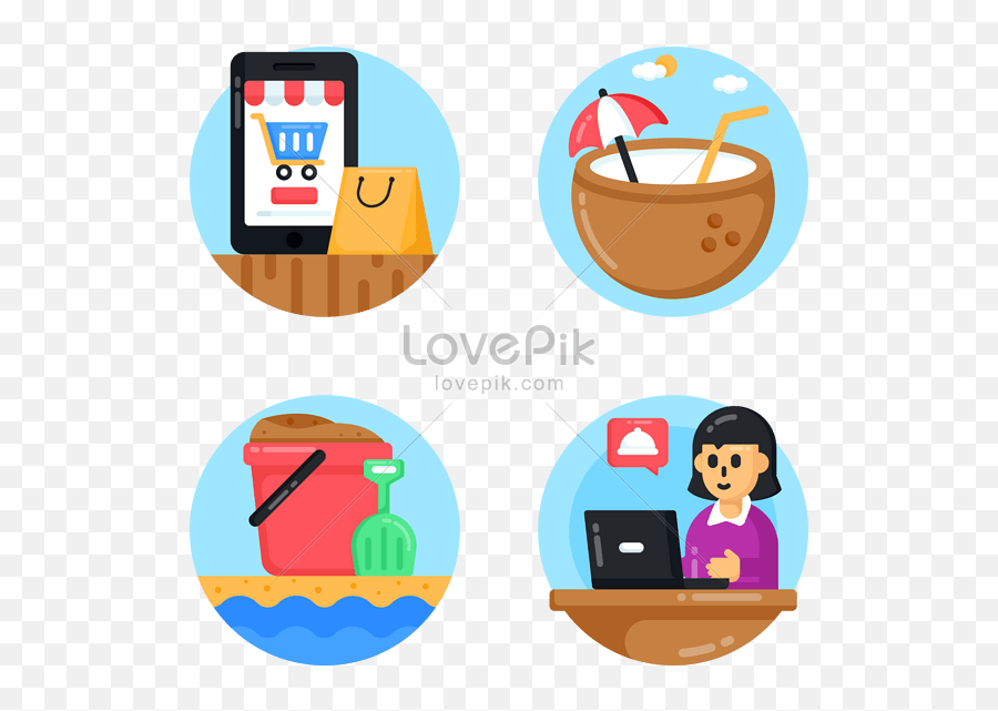 Set Of Online Services Flat Round Icons Graphics - Vector Compras En Linea Png,Telephone Icon Vector Free Download