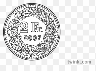 2 Swiss Francs Coin Tails Black And White Rgb Illustration - Dot png