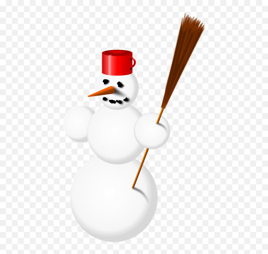 Snowman With Mug For A Hat Holding Broom Clipart Free - Snowman Png,Broom Transparent Background