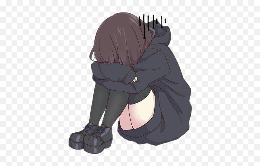Anime Girl Animegirl Black Sick Sad - Sad Anime Girl Chibi Png,Sad Anime Girl Png