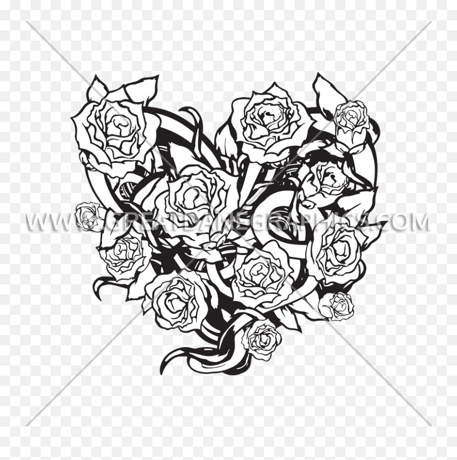 Heart Rose Vine Production Ready Artwork For T - Shirt Printing Illustration Png,Rose Vine Png