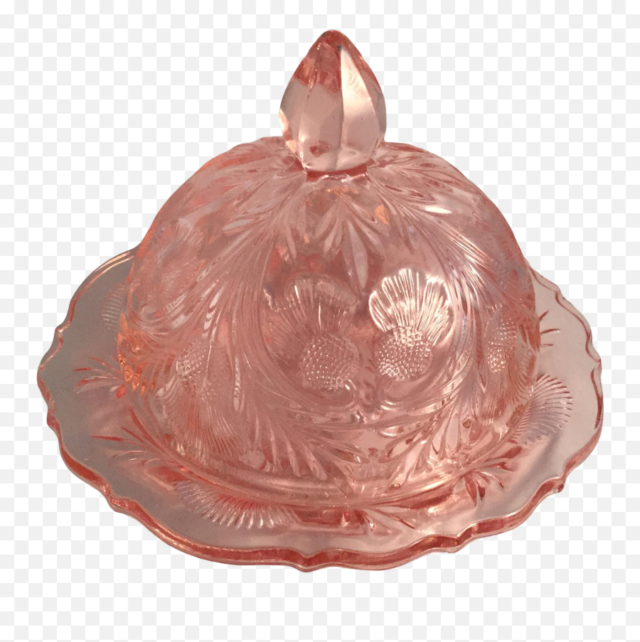 1990s Transparent Pink Glass Butter Dish Png