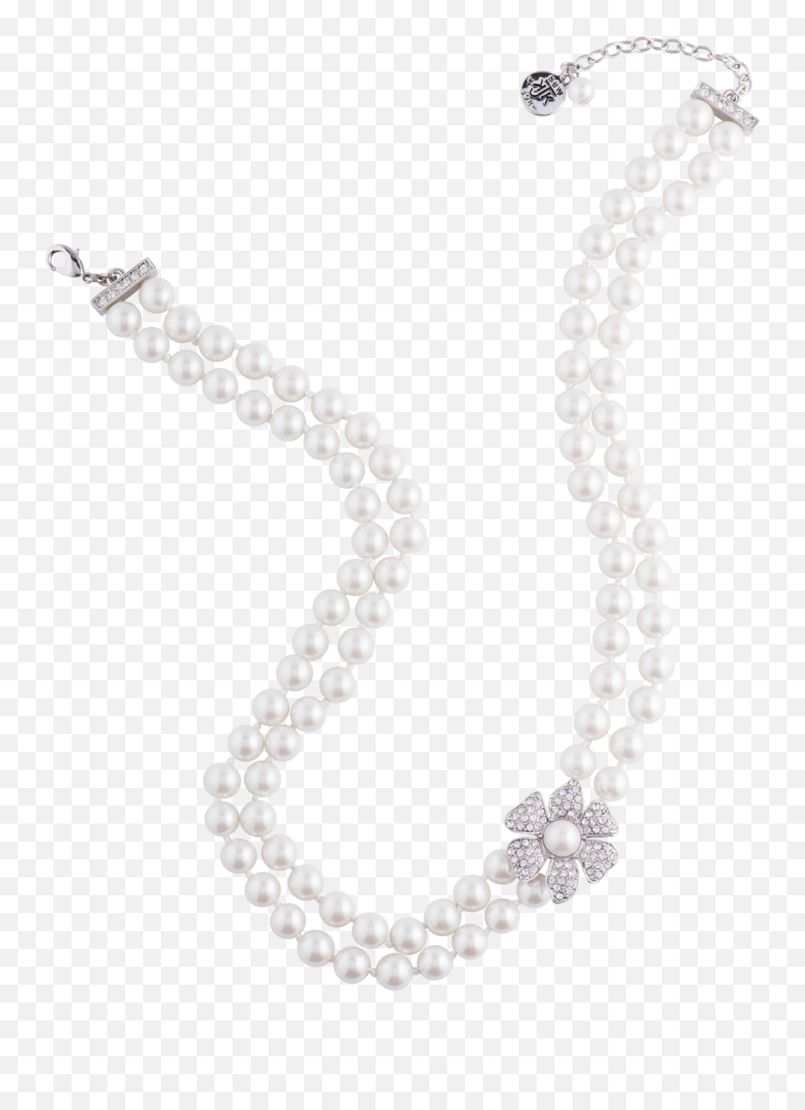 Double Strand Pearl Necklace With Pavé - Necklace Png,Pearl Necklace Png