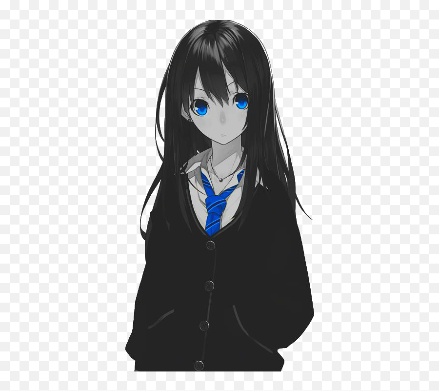 Anime Girl Animegirl Blue Black Sticker By Sbevex - Black Suited Anime Girl Png,Transparent Anime Girl