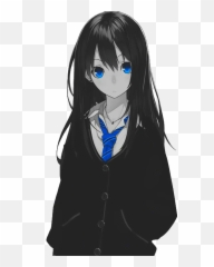 Anime Girl Animegirl Blue Black Sticker By Sbevex - Black Suited Anime Girl png