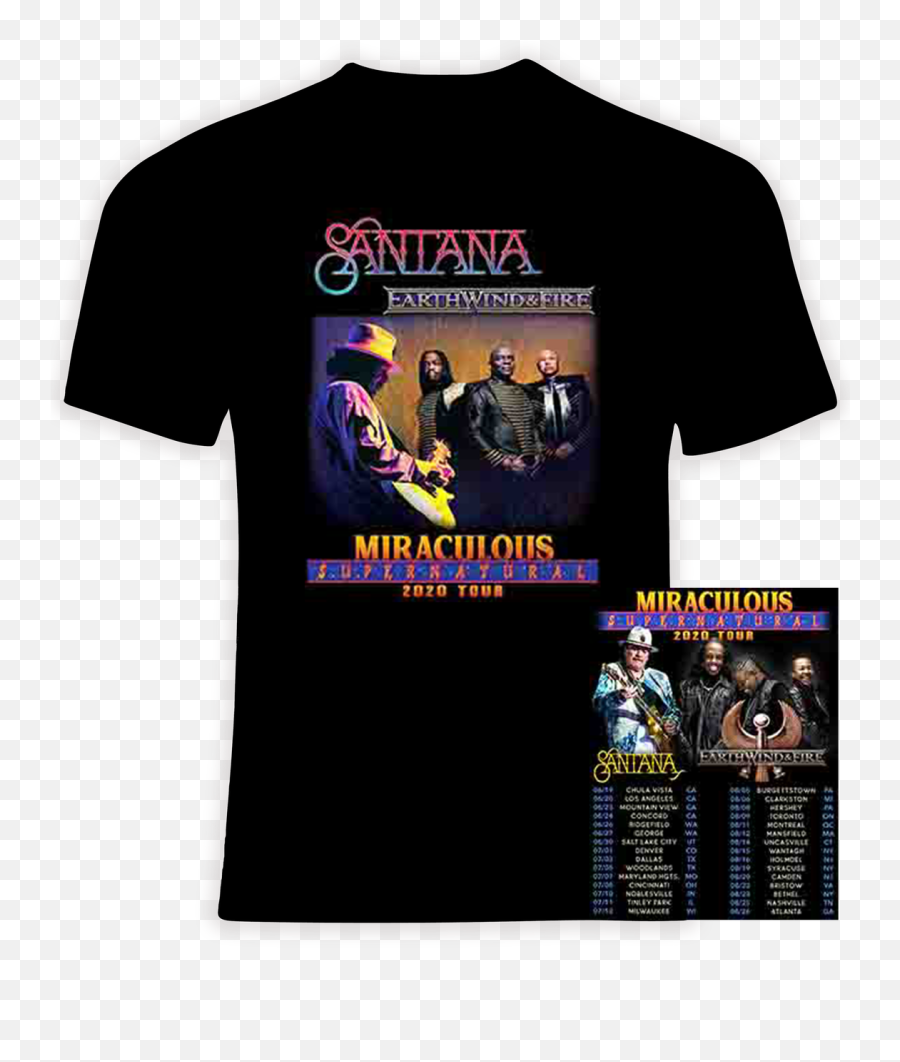Santana And Earth Wind U0026 Fire 2020 Concert Tour T Shirt - Miraculous Supernatural 2020 Tour Png,Earth On Fire Png