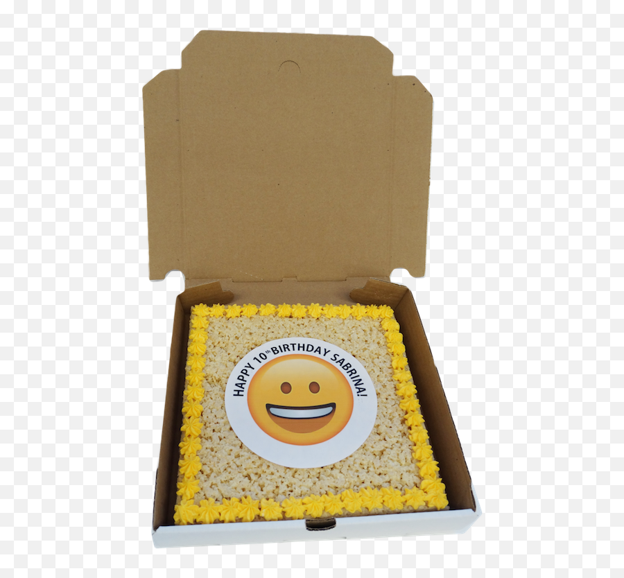 Rice Krispy Emoji Birthday Cake - Smiley Full Size Png Cardboard Box,Cake Emoji Png