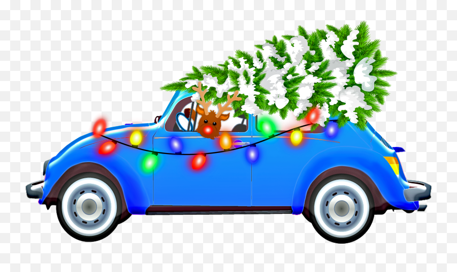 Tree Christmas Rudolph Reindeer Ligths Blue Car - Car Christmas Tree Transparent Png,Rudolph Png