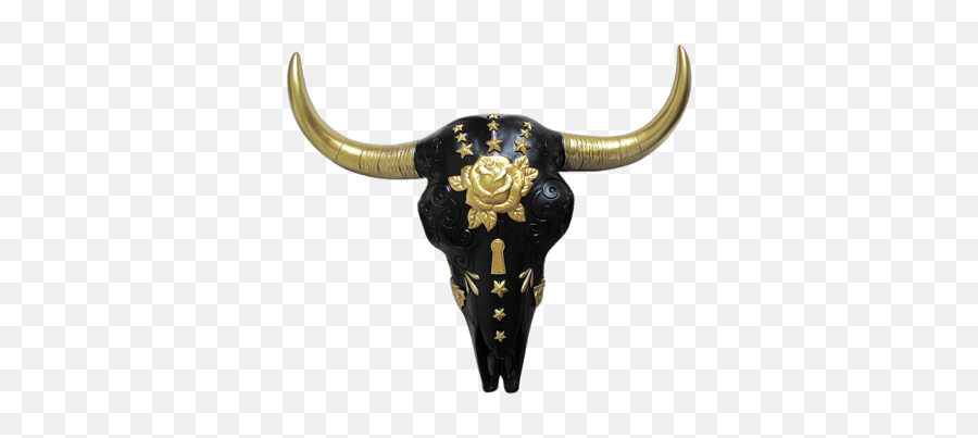 Mexican Hand Painted Cow Skull Statue Wall Hanging - Bull Png,Mexican Skull Png