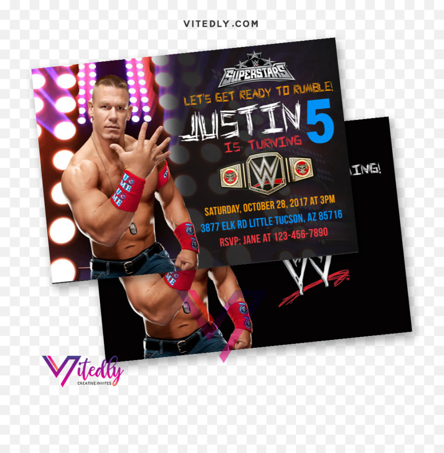 Wwe Birthday Invitation Invitations Wrestling - Invitation Boxing Card Birthday Png,Wwe John Cena Logo