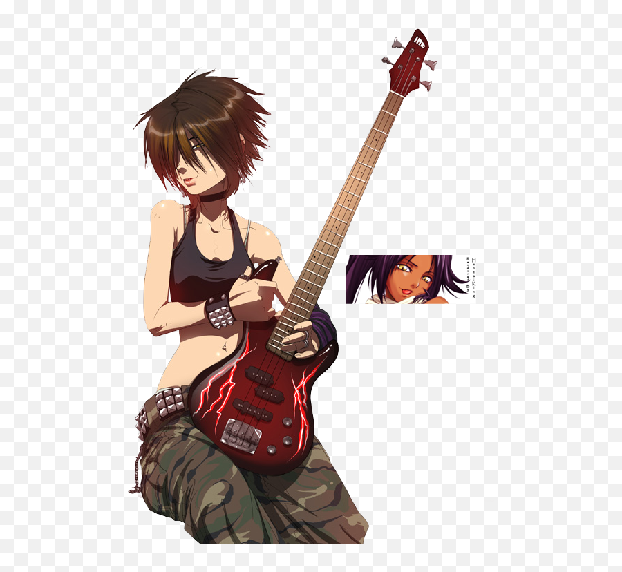Download Hd Anime Emo Girl - Anime Rock Girl With Guitar Punk Rock Anime  Png,Rock Guitar Png - free transparent png images 