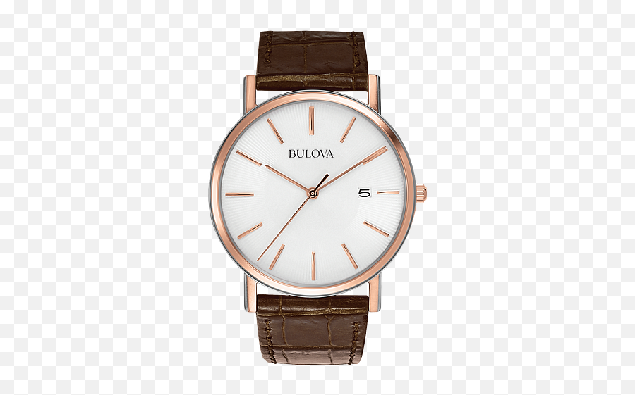 Bulova Classic Menu0027s Rose Gold Case White Dial Leather Watch - Reloj Bulova Correa De Piel Png,Hex Icon Watch Band