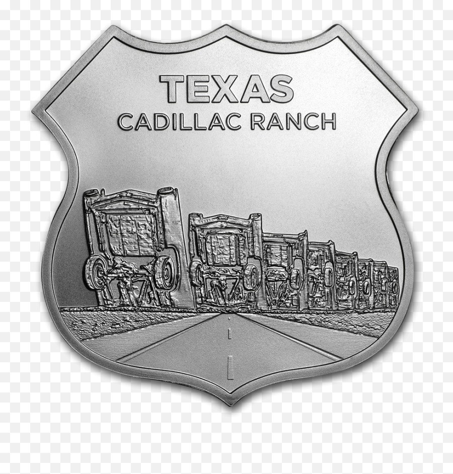 1 Oz Silver - Icons Of Route 66 Shield Texas Cadillac Ranch Route 66 Silver Rounds Png,Cadillac Icon
