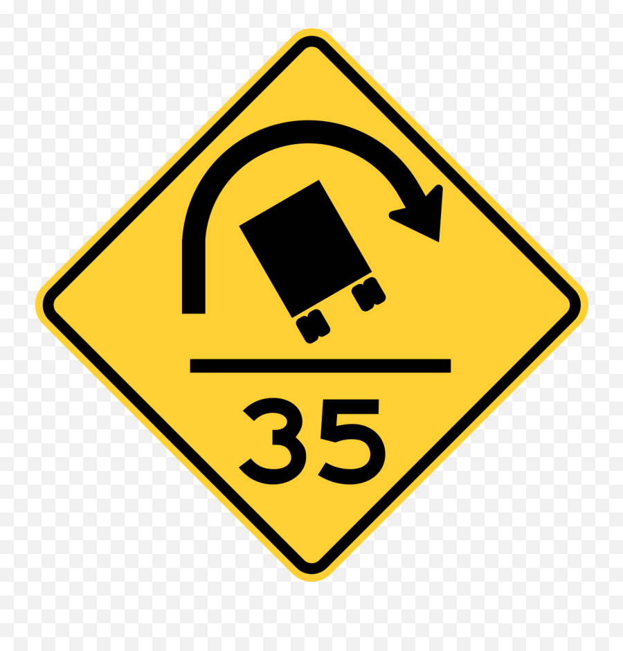 Traffic Signs - Truck Rollover Warning With Speed Advisory Truck Rollover Sign Png,Yellow Warning Icon