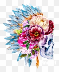 Download Headdress Dark Garme - Skull With Flower Headdress Png,Headdress Png