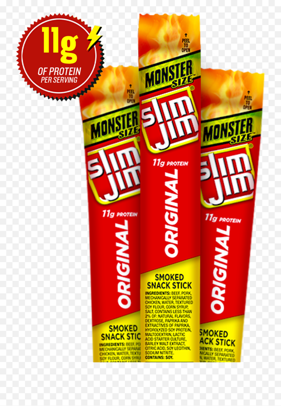 Download High Protein Snacks - Monster Slim Jim Hd Png Product Label,Snacks Png