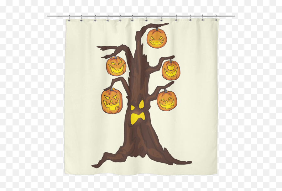 Halloween Pumpkin Tree Shower Curtain Gifts For Candy Treat Scary Trick - Window Valance Png,Halloween Tree Png