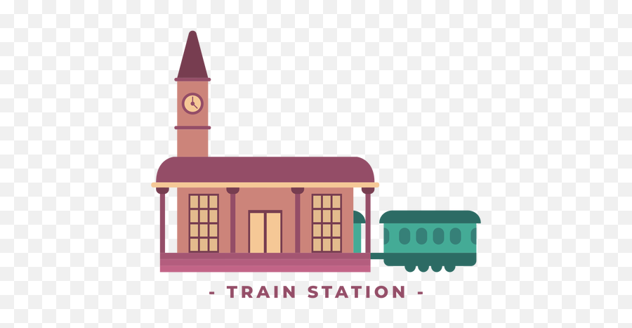 Building Train Station Flat Illustration - Transparent Png Train Station Illustration Png,Train Station Icon Vector