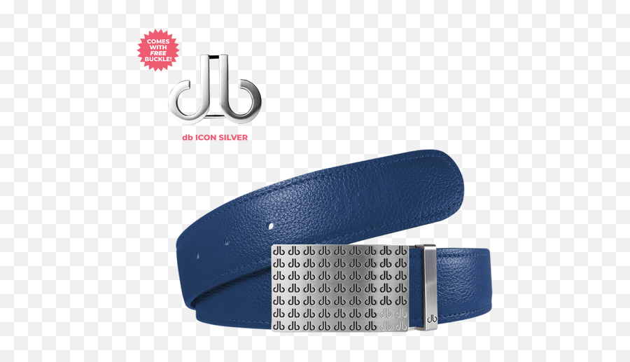 Blue Full Grain Leather Belt With Whiteblack Db Repeat Buckle - Solid Png,Icon Belts
