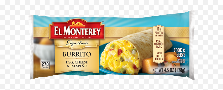 Egg Cheese U0026 Jalapeno Frozen Burrito El Monterey - Steak And Cheese Burrito Frozen Png,Burrito Png