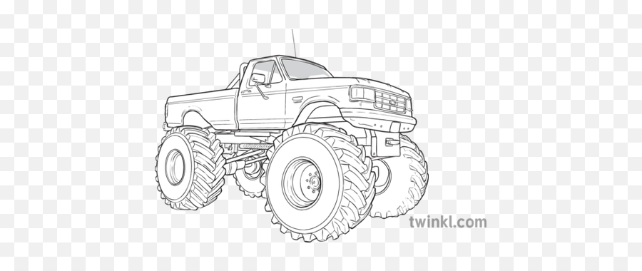 Monster Truck Cutout Black And White Illustration - Twinkl Monster Truck Blanco Y Negro Png,Monster Jam Png