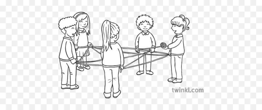 Group Task Wool Web Children In Circle Game Ks1 Black And - Standing Png,Circle Game Png