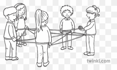 Group Task Wool Web Children In Circle Game Ks1 Black And - Standing png