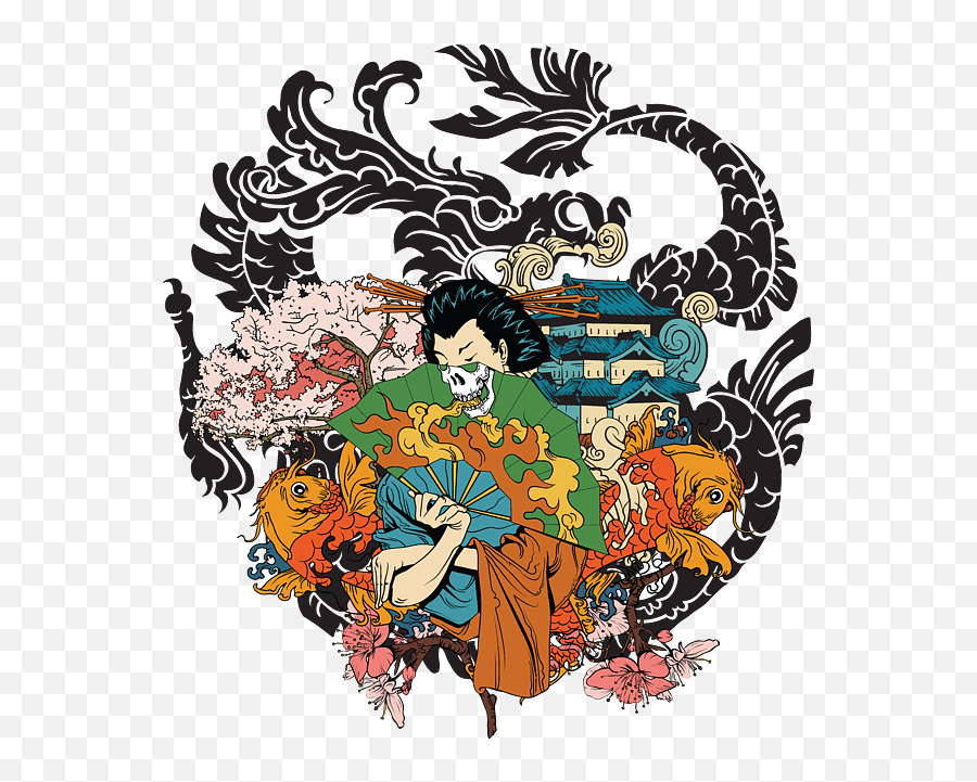 Geisha Long Sleeve T - Shirt For Sale By Jacob Zelazny Japanese Dragon Vector Free Png,Geisha Icon Png