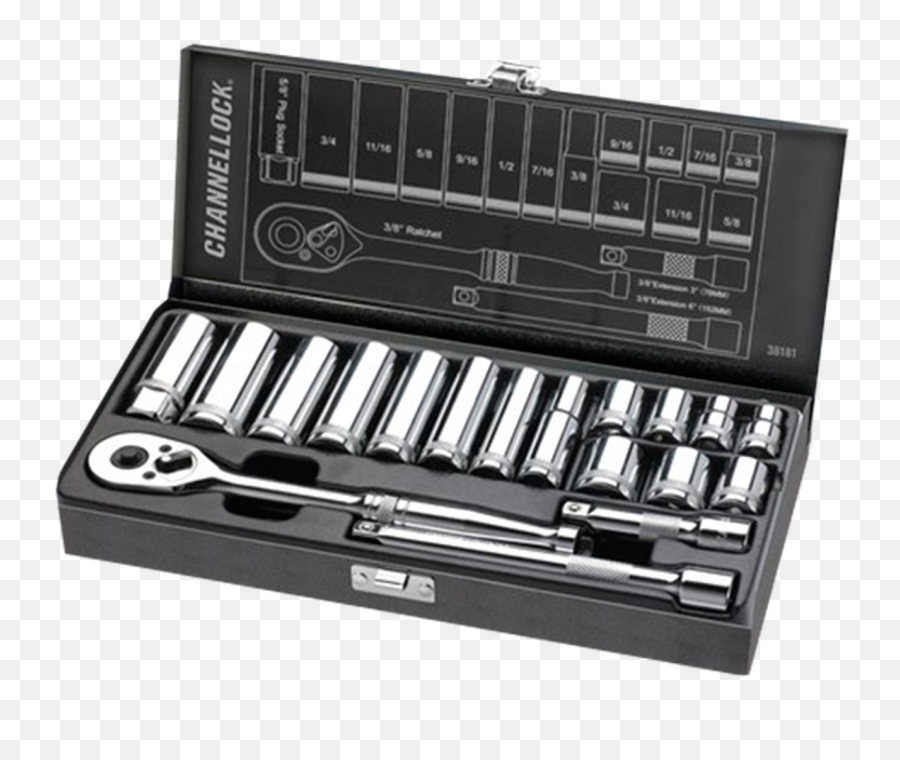 Channellock 38181 Sae 18 Pc 38 Drive Socket Set - Channellock Sae Drive Socket Set Png,Socket Wrench Png