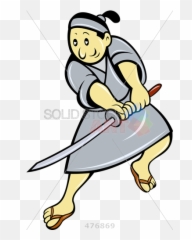 Stock Illustration Of Cartoon Samurai With Grey Outfit And Headband Swinging Sword Waist - Art Swinging Sword png