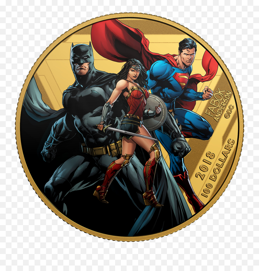 2018 12 Gram Canada The Justice League - United We Stand 14karat Gold Coloured Proof Coin Coin Png,Justice League Png