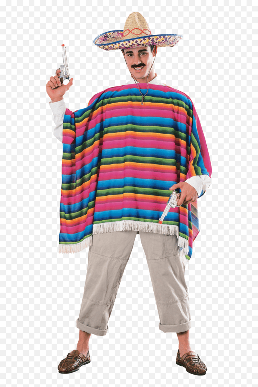 Adult Mexican Serape Poncho W Sombrero Hat - Mexican Costume Png,Sombrero Hat Png